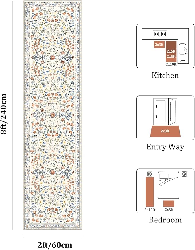 Yamaziot 2x8 Washable Hallway Runner Rug Non Slip Carpet, Colorful Beige | Soft - Image 2