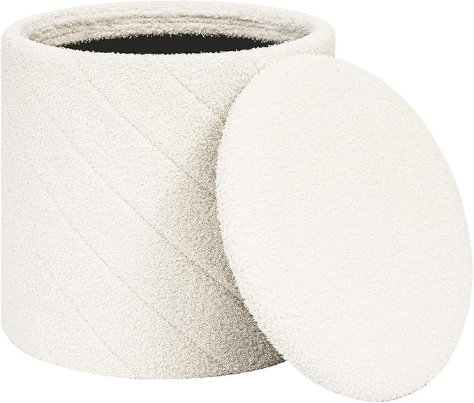 PINPLUS Ottoman with Stroage Round Boucle Ottoman and Tray Sherpa Removable - Image 7