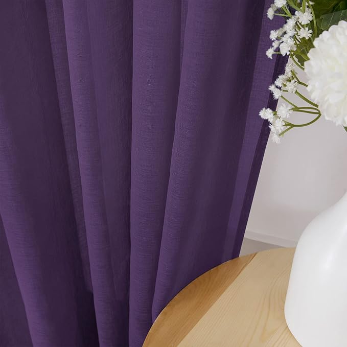 Tollpiz Sheer Curtains Linen Textured Bedroom Curtain Sheers Light Filtering - Image 3