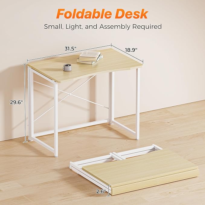 Huuger Folding Desk for Small Spaces, 31.5 Inch Foldable Computer Table - Image 2