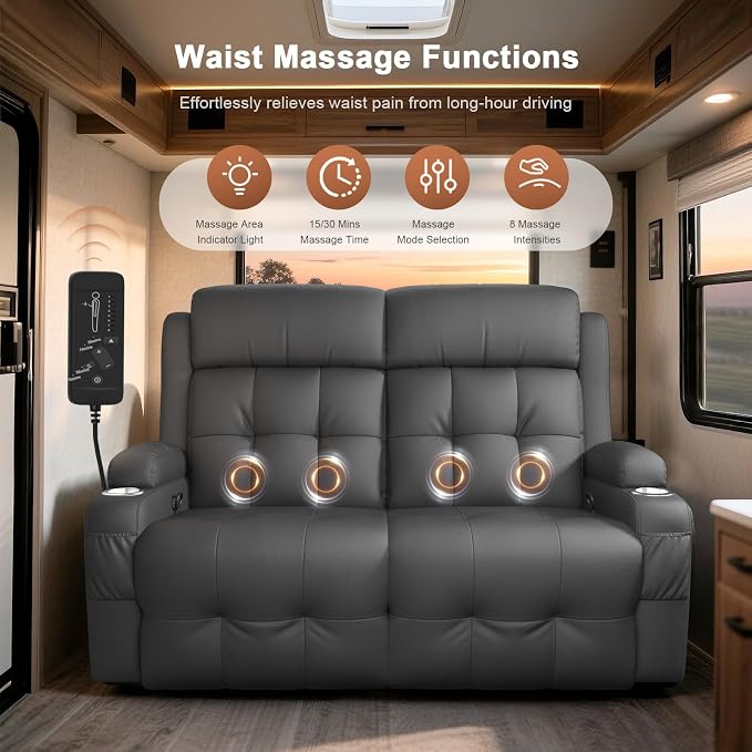 RV Loveseat Recliner Sofa, Massage Wall Hugger Recliners Couch - Image 4