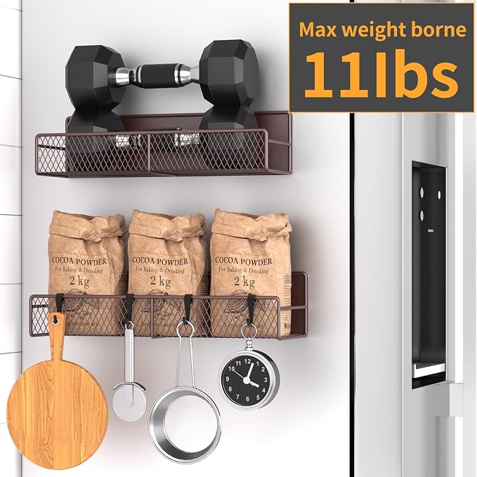 Magnetic Spice Rack for Refrigerator, 2 Pack 100% Metal Strong Magnet Shelf - Image 4