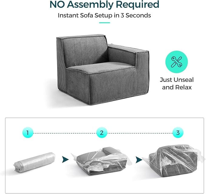 LINSY HOME Modular Sectional Sofa, Corduroy Sectional Cloud Couches - Image 4