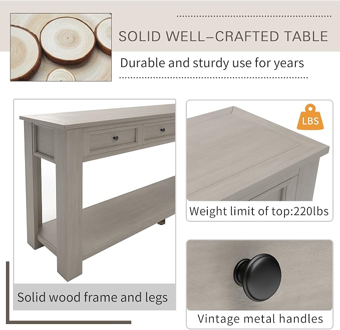 LKTART Solid Wood Console Table, Long Sofa Table Entryway Table - Image 5