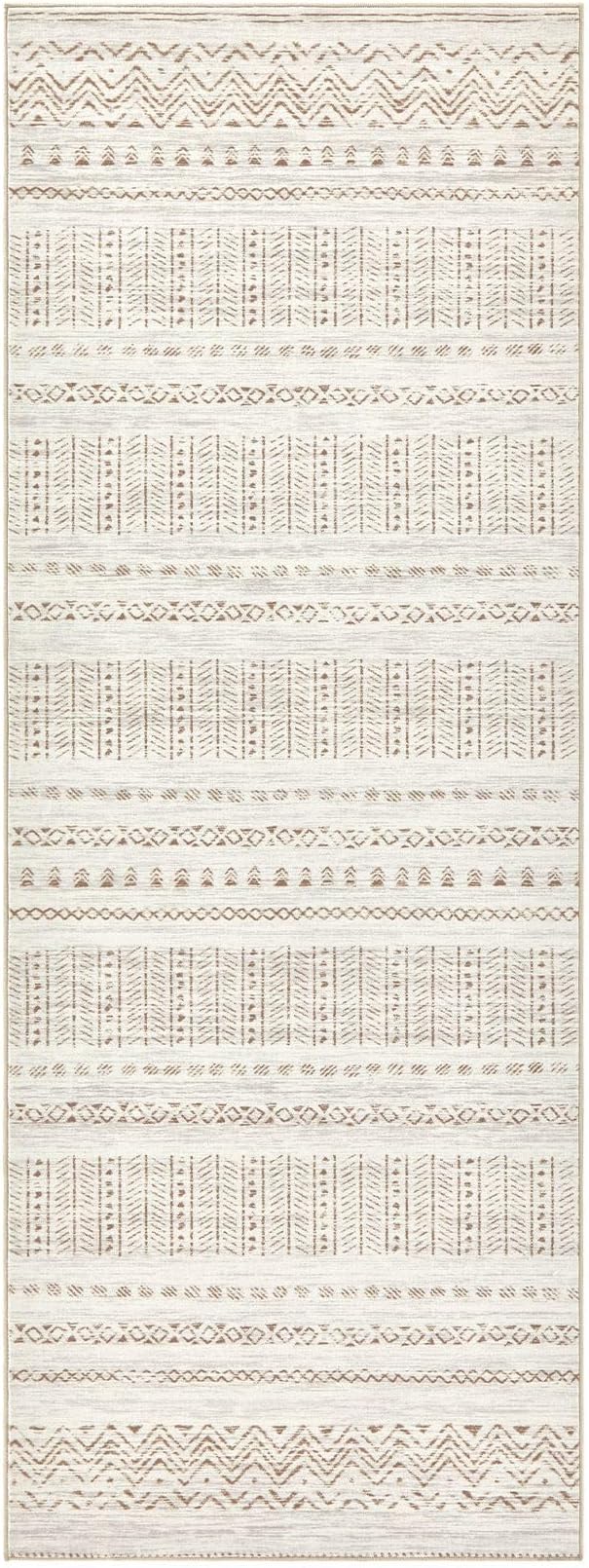 cotiled Hallway 3x10 Runner Rugs Washable Boho Rug Brown Cream | Solve Modern - Image 9