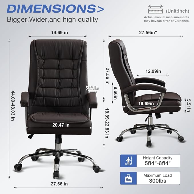 Executive Office Chair Adjustable Leather Chair High Back Swivel Office Desk - Image 3