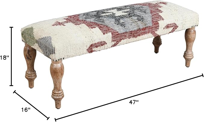 LR Home Off-White/Multicolor Handmade Upholstered Bench - Image 2