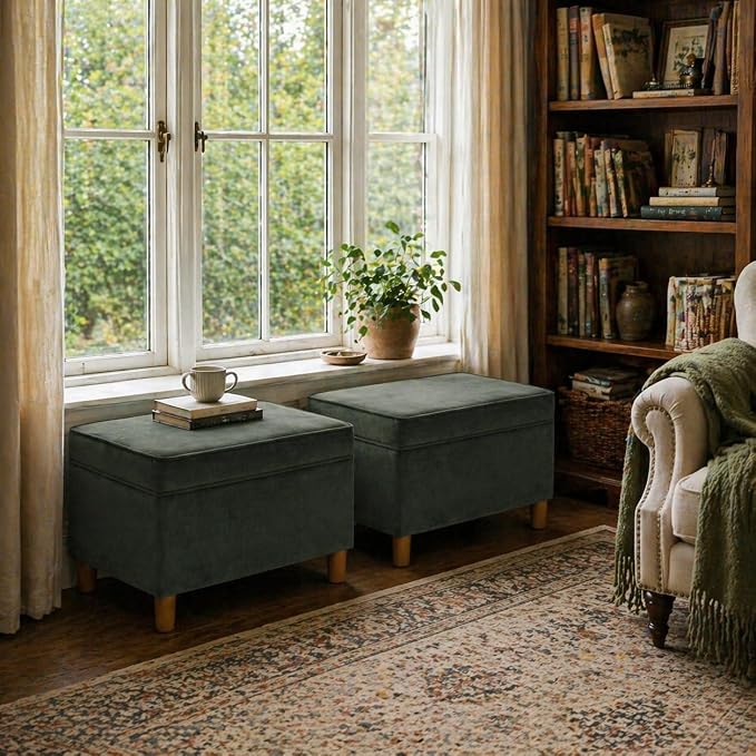 HomePop - Dinah 24" Storage Ottoman- Loden Green Velvet - Image 4