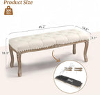 Cozyman Bedroom Bench, French Vintage Tufted Entryway Bench, 45.2" Carving - Image 3