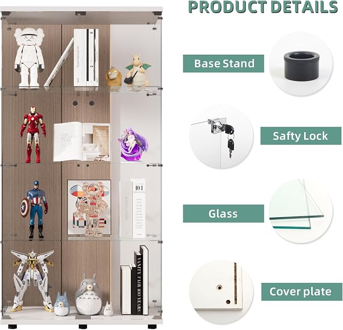 Display Cabinet with Glass Door and Lock, 4-Shelf Curio Cabinets with 5mm - Image 5