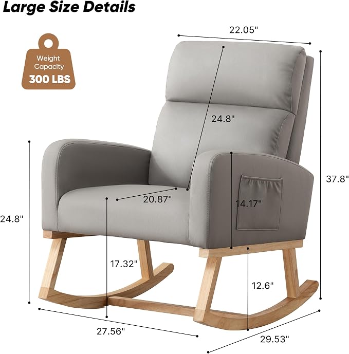 HCHAIRH Rocking Chair Nursery, Leather Nursing Rocking Chairs, Upholstered - Image 2