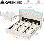 Keyluv Queen Bed Frame with LED Lights and 2 Storage Drawers, Velvet - Image 2