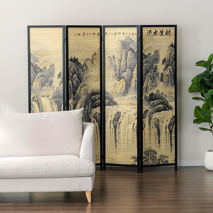MyGift 4 Panel Folding Room Divider, 6FT Bamboo Privacy Screen - Image 3