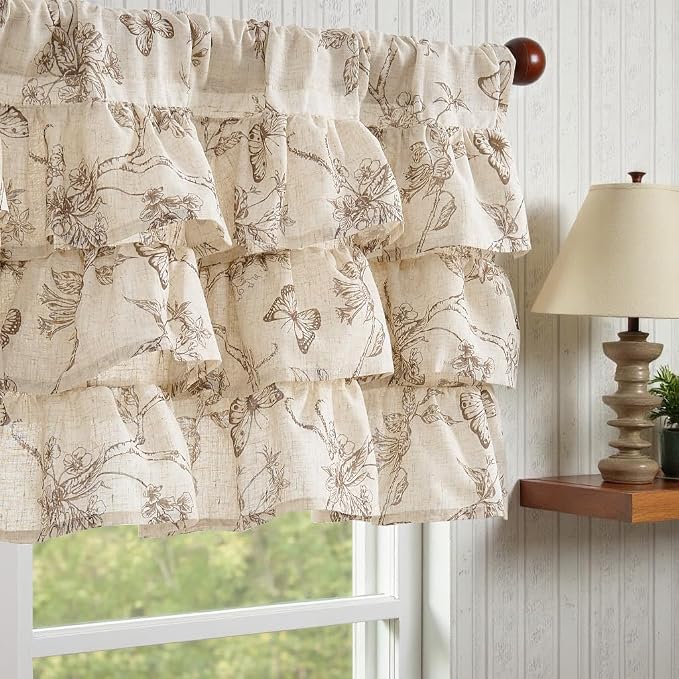 jinchan Ruffled Valance Curtain Linen Floral Kitchen Valance 18 Inch Shabby by JINCHAN