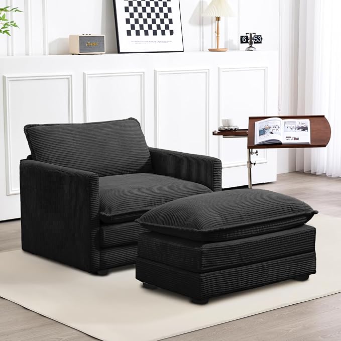 ROWHY Single Armchair with Ottoman, Modern Corduroy Cloud Couch with by ROWHY