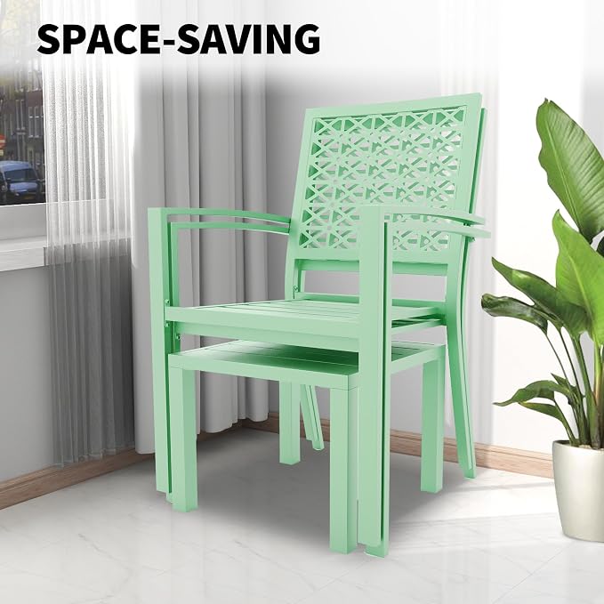 GarveeTech 3 PCS Outdoor Bistro Set, Stackable Modern Metal Steel Table and - Image 6