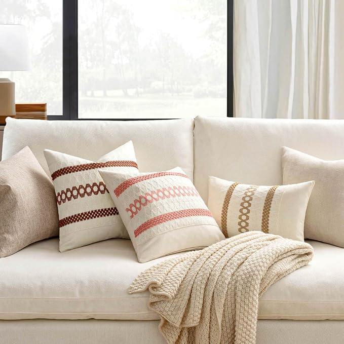 MIULEE Set of 2 Fall Rust Decorative Pillow Covers 20x20 | Farmhouse Boho Couch - Image 2