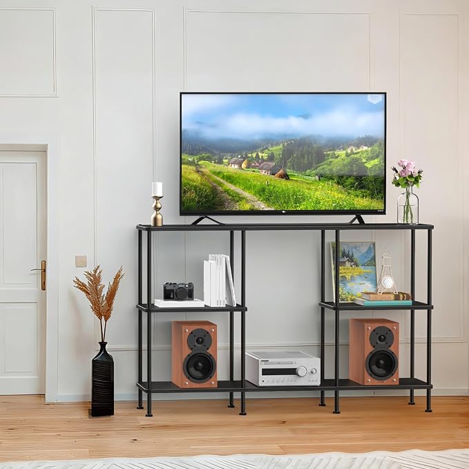 ETELI Tall Black TV Stand with Storage Small Entertainment Center - Image 4