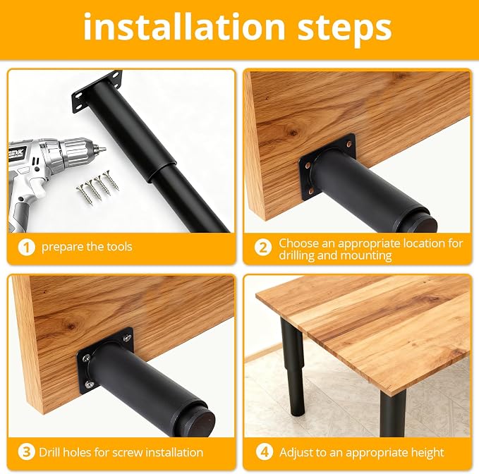 4-piece Adjustable Furniture Legs Set, Adjustable in Height from 4.72 inches to - Image 4