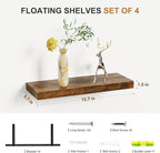 Bellsal Floating Shelves for Wall, Rustic Brown Wood Wall Shelf Set of 4 - Image 3