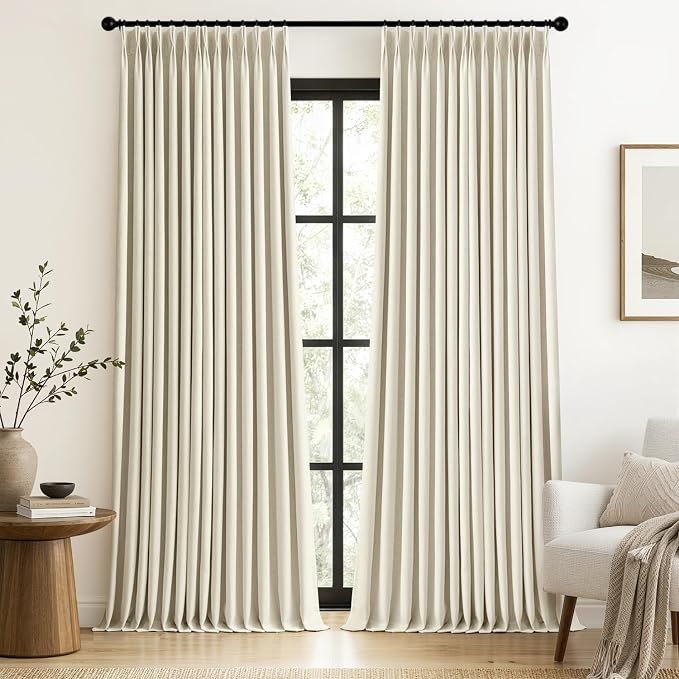 MIULEE Cream Pinch Pleated 100% Blackout Linen Curtains 40x90 Inches | Room by MIULEE