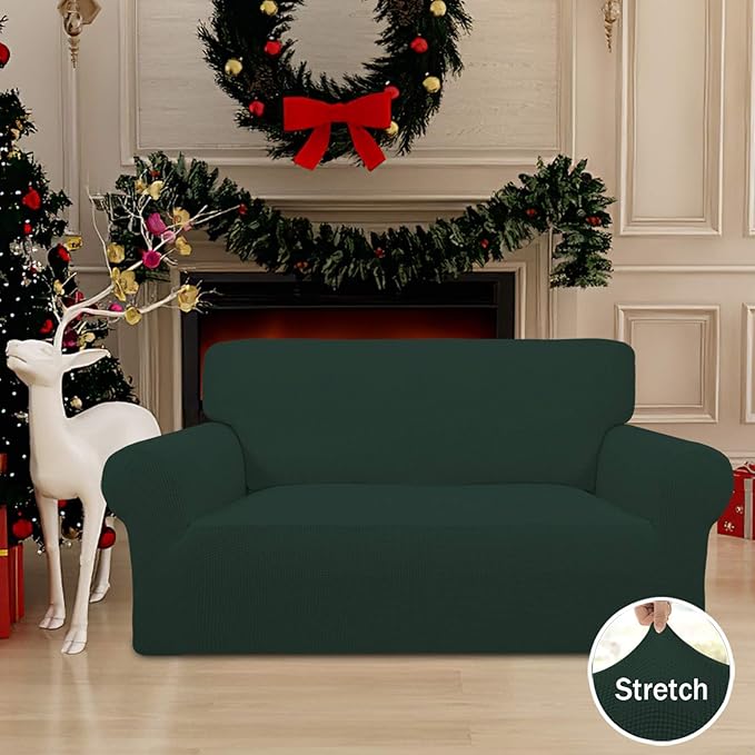 Easy-Going Stretch Loveseat Couch Covers Washable Dark Green | 1-Piece Loveseat - Image 2