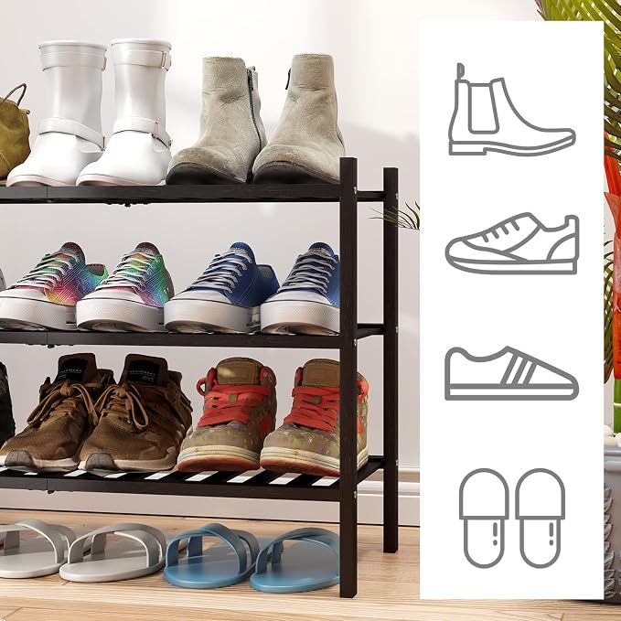 viewcare 3-Tier Black Bamboo Shoe Rack - Image 3