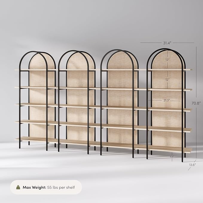 Nathan James Amara Bohemian 5-Shelf Etagere Bookcase, Rattan Open Bookshelf - Image 2