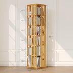 YOWOS Rotating Bookshelf Tower, 360° Display Spinning Bookcase, Bamboo - Image 2