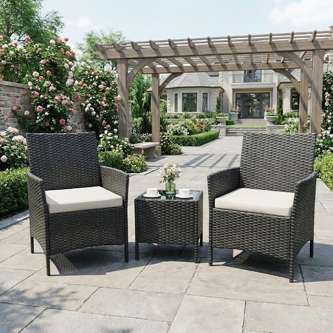 3PCS Outdoor Patio Bistro Set, PE Rattan Wicker Armchairs - Image 3