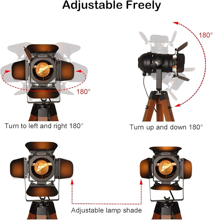 Decoluce Vintage Tripod Floor Lamp, Height Adjustable Wooden Camera Tripod - Image 5