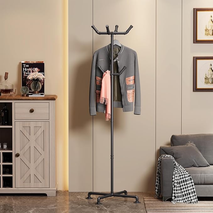 Industrial Coat Rack, Metal Pipe Coat Rack Stand Freestanding - Image 2