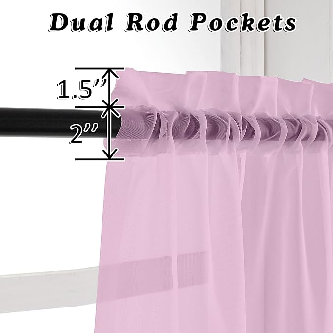 Light Pink Sheer Curtains 45 Inches Long 2 Panels, Light Filtering Sheer Pink - Image 4