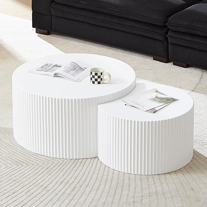 55.12'' White Round Nesting Coffee Table Set of 2, Modern Side End Table - Image 3