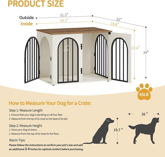 Hzuaneri 31.5'' Wooden Dog Crate Furniture, Indoor Dog Kennel Dogs Cage - Image 2