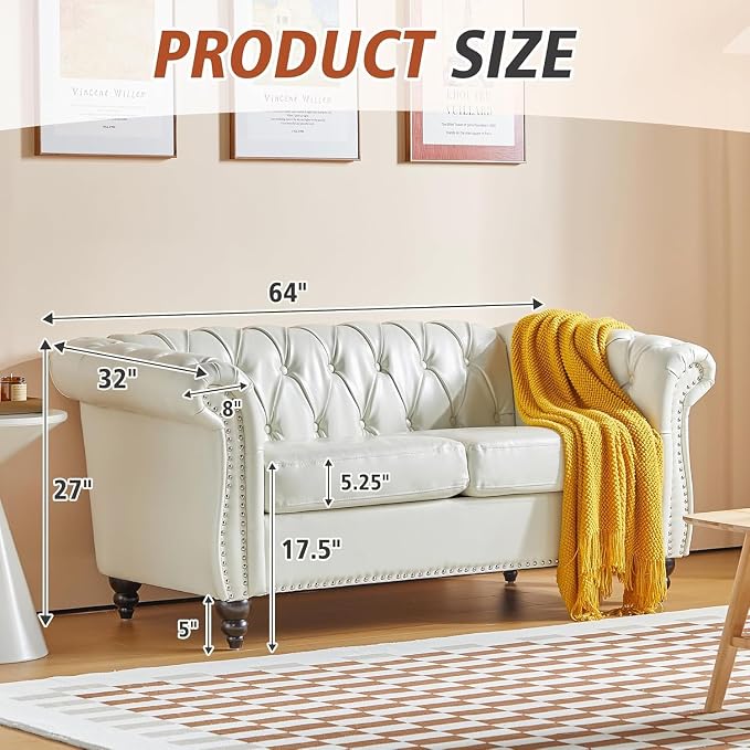 Mid-Century 2 Seater Sofa, Faux Leather Loveseat - Image 2