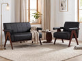 STHOUYN Black Leather Loveseat Sofa and Accent Chair, Mid-Century Modern Office by STHOUYN
