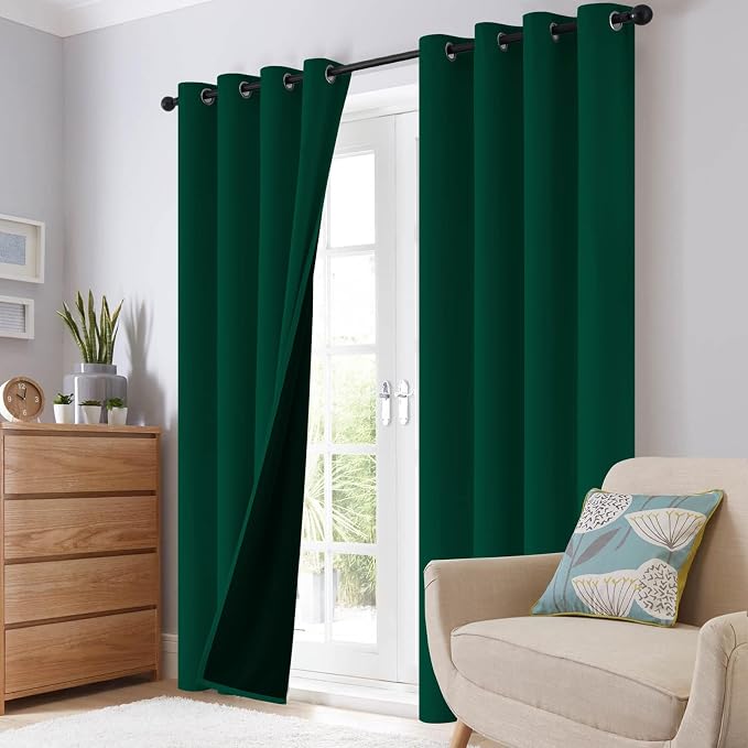SimpleHome Dark Green 100% Blackout Curtains Room Darkening Living Room 96 | - Image 8