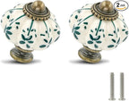 Ivory & Green Pumpkin Knobs 2 Pack Ceramic Cabinet Knobs Vintage Drawer Pulls by Zernmiarder