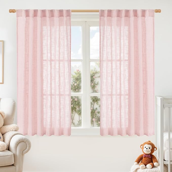 Pink Linen Curtains 54 Inch Length by LAMIT