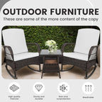 LEVELEVE 3pcs Modern PE Wicker Outdoor Rocking Chairs & Glass Table Set - Image 5