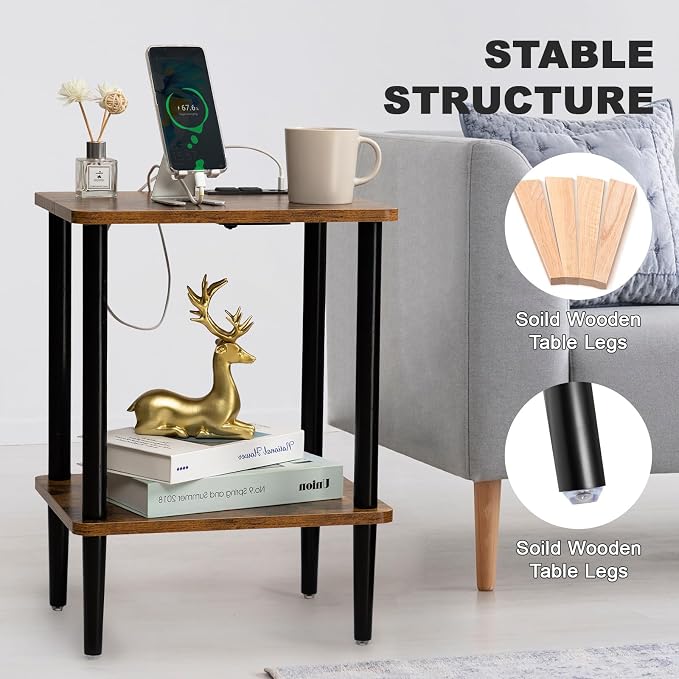 FORAOFUR End Table with Charge Station, Small End Tables Living Room, - Image 7