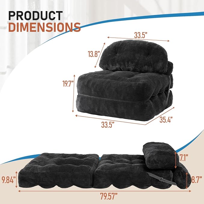 Folding Sofa Bed, Convertible Sleeper Chair - Image 2