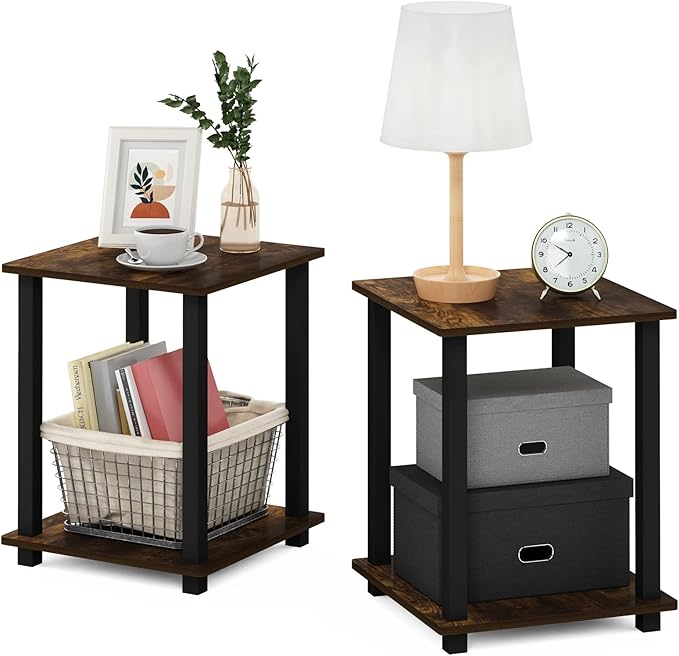 Furinno SIMPLISTIC Side Table Set of 2, 2-Tier Square Modern End Table by Furinno-FitsYourSpaceFitsYourBudget