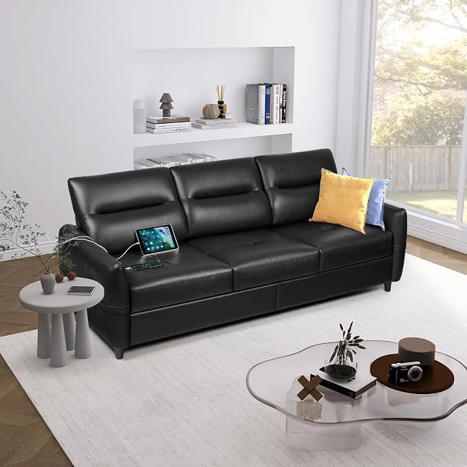 STHOUYN 85” Black Faux Leather Couch - Image 9