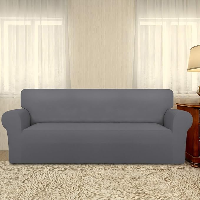 PureFit Stretch Couch Covers for Sofa Large Sofa Slipcovers Gray | 1-Piece Sofa - Image 2