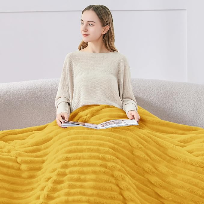 BEDELITE Striped Fleece Throw Blanket, Light Yellow, Soft Cozy, Lightweight Warm - Image 3