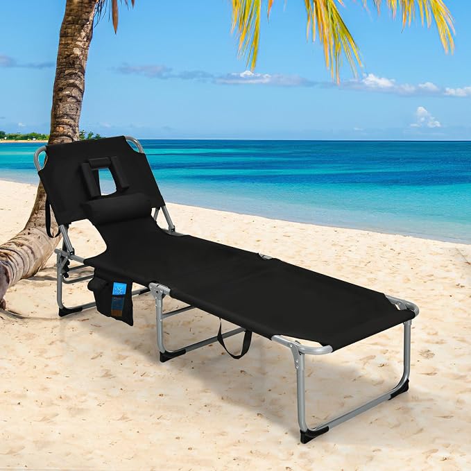 Goplus Tanning Chair, Folding Adjustable Patio Lounge Chair - Image 2