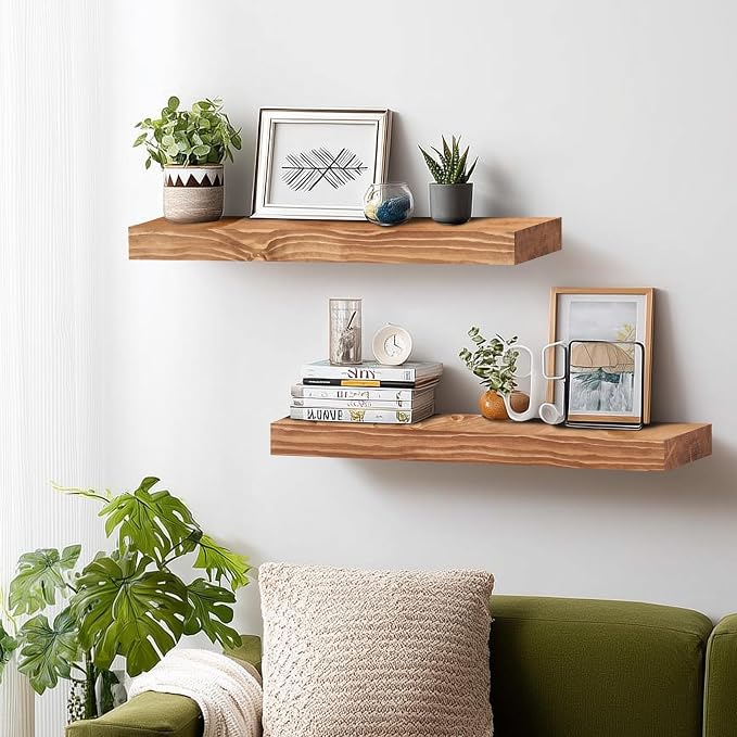 24x8x1.6 inch Floating Shelves Set of 2 – Solid Wood Rustic Oak Wall Mounted - Image 7