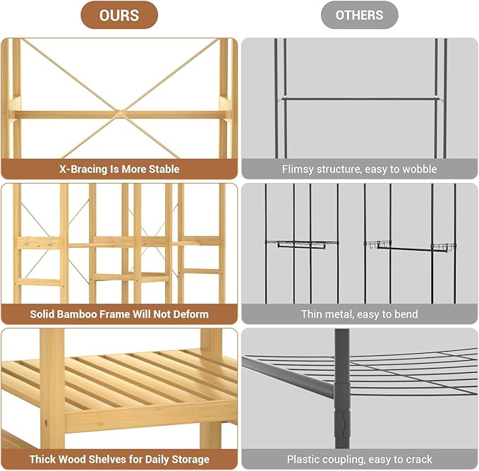 Homykic Bamboo Closet System Clothes Rack, Large Freestanding Garment Rack - Image 5
